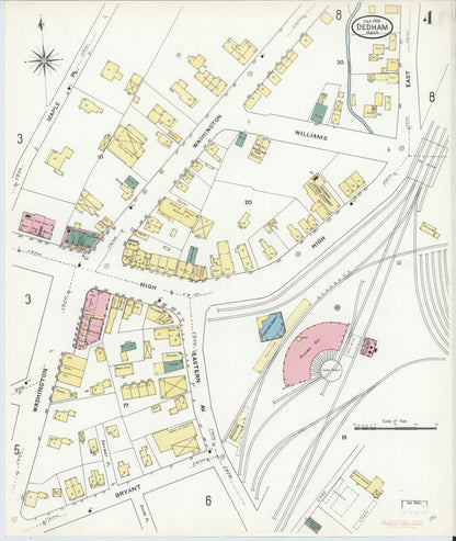 Sanborn Fire Insurance Map from Dedham, Norfolk County, Massachusetts (1909), Sheet #0004 - Complete Map Set gallery image, historic Sanborn map, vintage wall art, Massachusetts Massachusetts