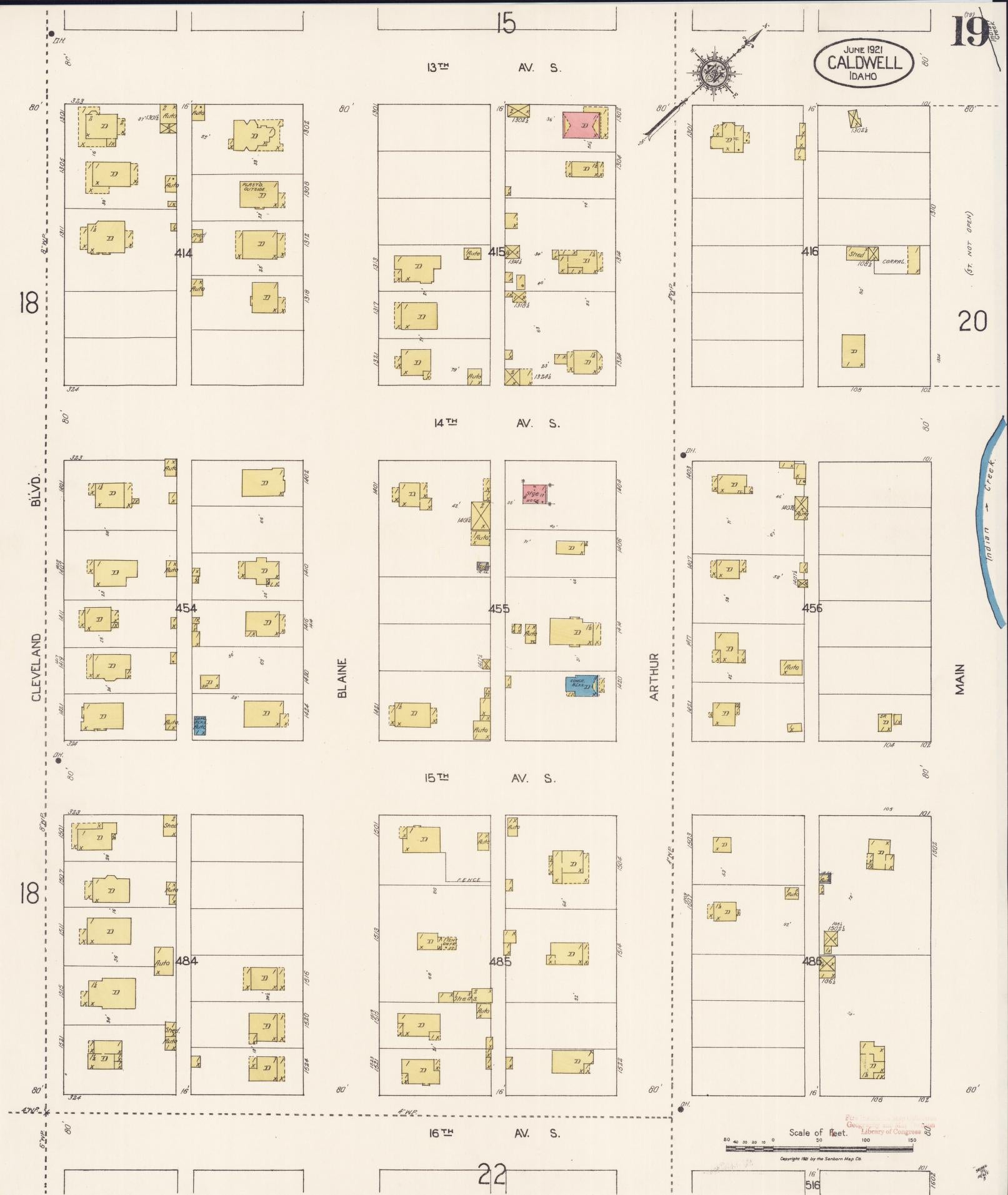 Sanborn Fire Insurance Map from Caldwell, Canyon County, Idaho (1921), Sheet #0019 - Complete Map Set gallery image, historic Sanborn map, vintage wall art, Idaho Idaho