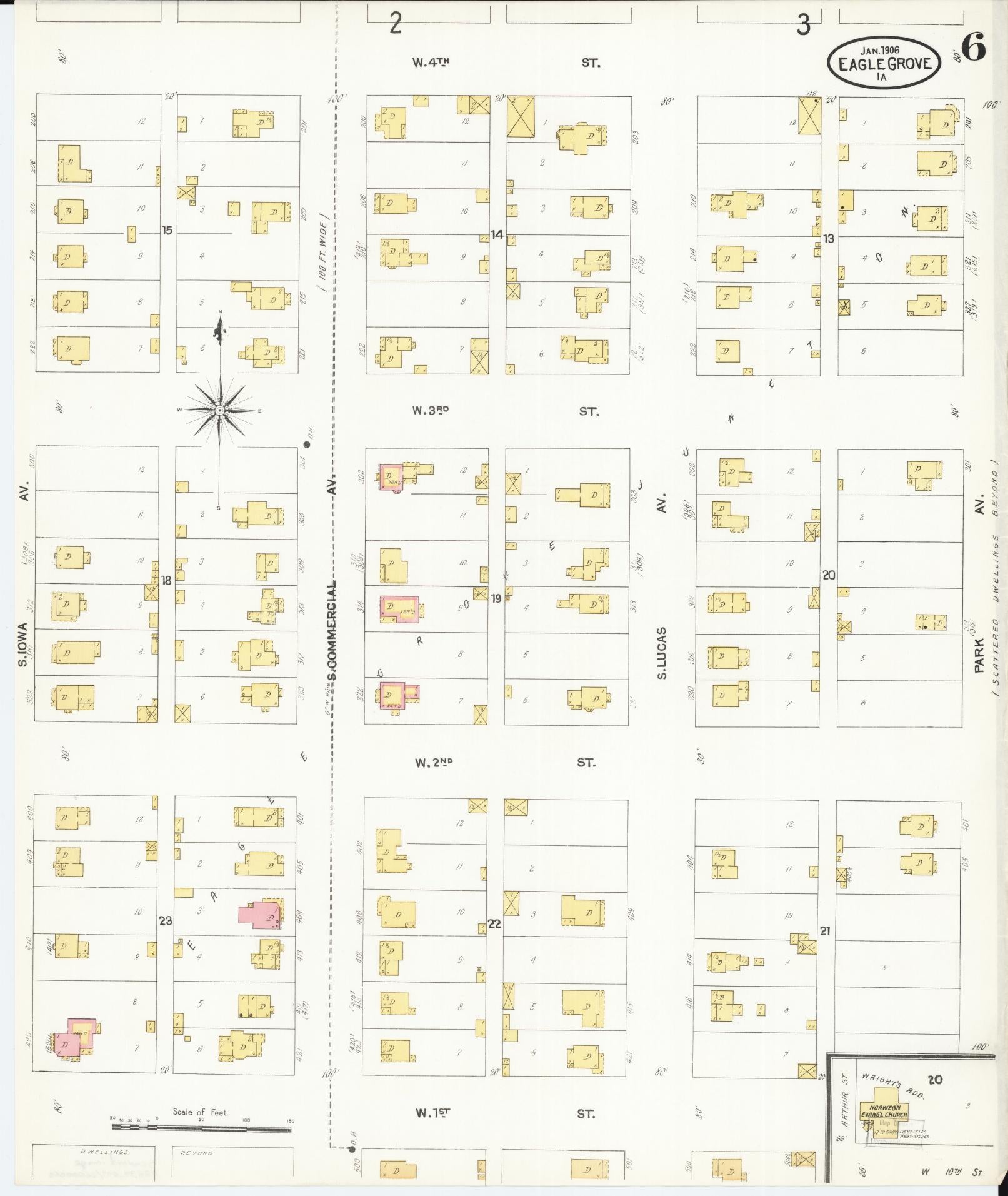 Sanborn Fire Insurance Map from Eagle Grove, Wright County, Iowa (1906), Sheet #0006 - Historic Sanborn Fire Insurance Map Print, vintage old map wall art