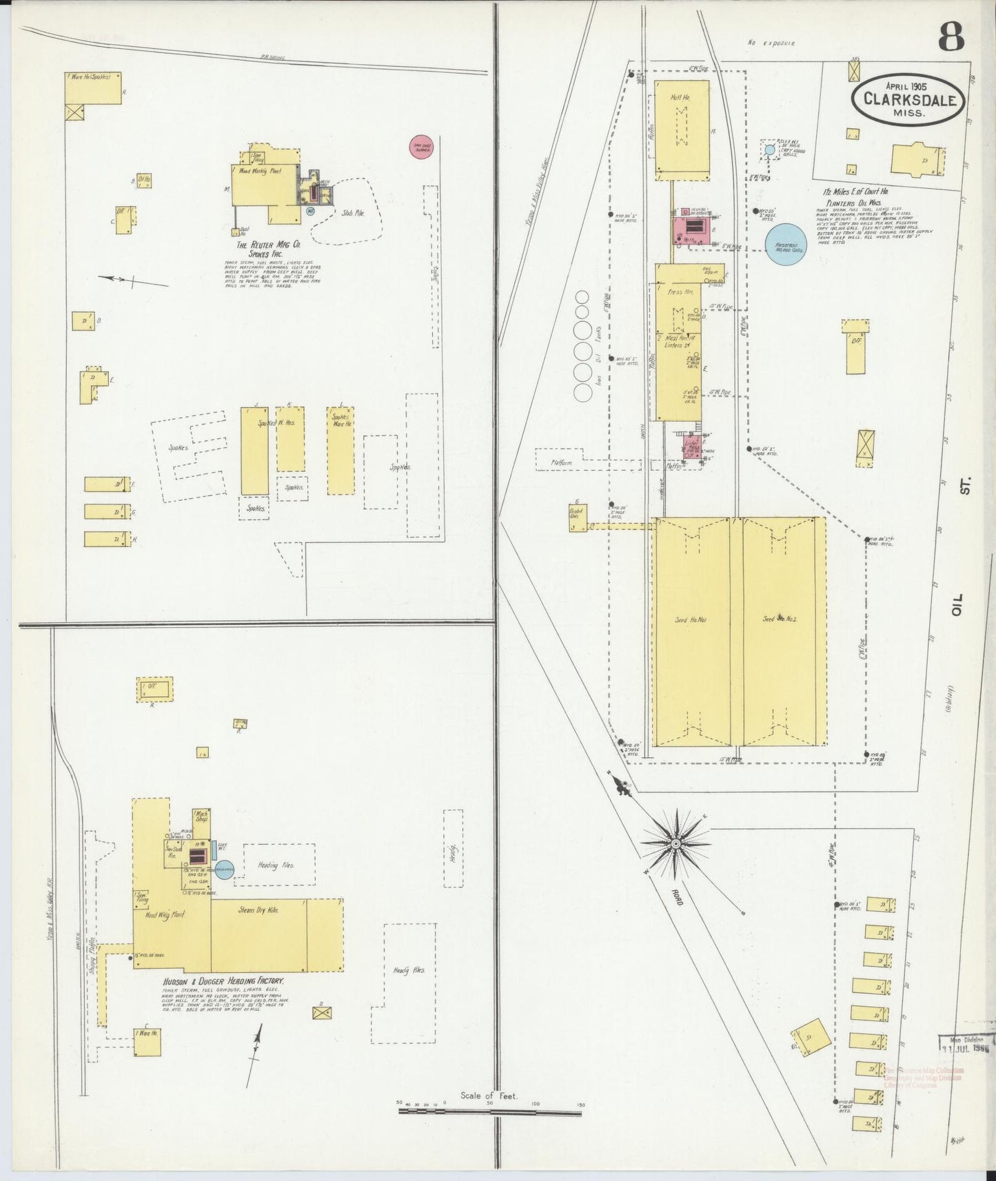 Sanborn Fire Insurance Map from Clarksdale, Coahoma County, Mississippi (1905), Sheet #0008 - Historic Sanborn Fire Insurance Map Print, vintage old map wall art, antique decor, genealogy gift, Mississippi Mississippi map