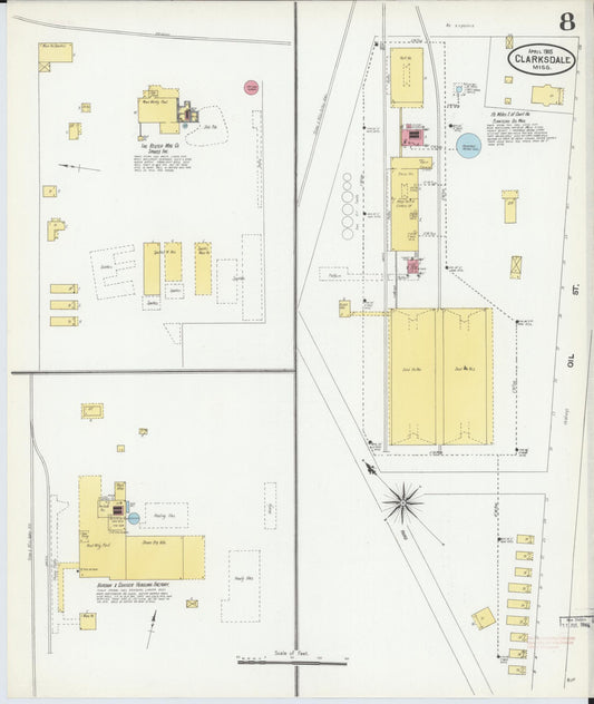 Sanborn Fire Insurance Map from Clarksdale, Coahoma County, Mississippi (1905), Sheet #0008 - Historic Sanborn Fire Insurance Map Print, vintage old map wall art, antique decor, genealogy gift, Mississippi Mississippi map