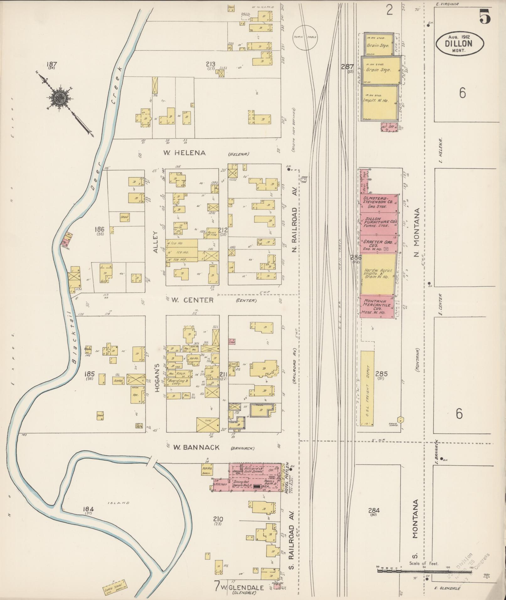 Sanborn Fire Insurance Map from Dillon, Beaverhead County, Montana (1912), Sheet #0005 - Complete Map Set gallery image, historic Sanborn map, vintage wall art, Montana Montana