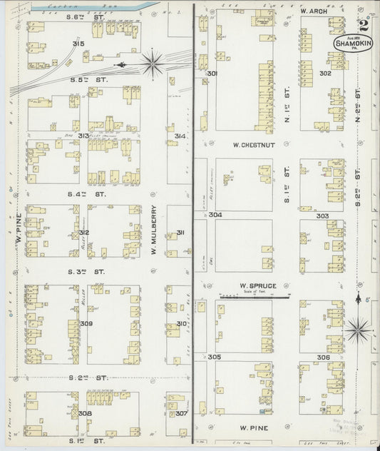 Sanborn Fire Insurance Map from Shamokin, Northumberland County, Pennsylvania (1891), Sheet #0002 - Historic Sanborn Fire Insurance Map Print, vintage old map wall art, antique decor, genealogy gift, Pennsylvania Pennsylvania map