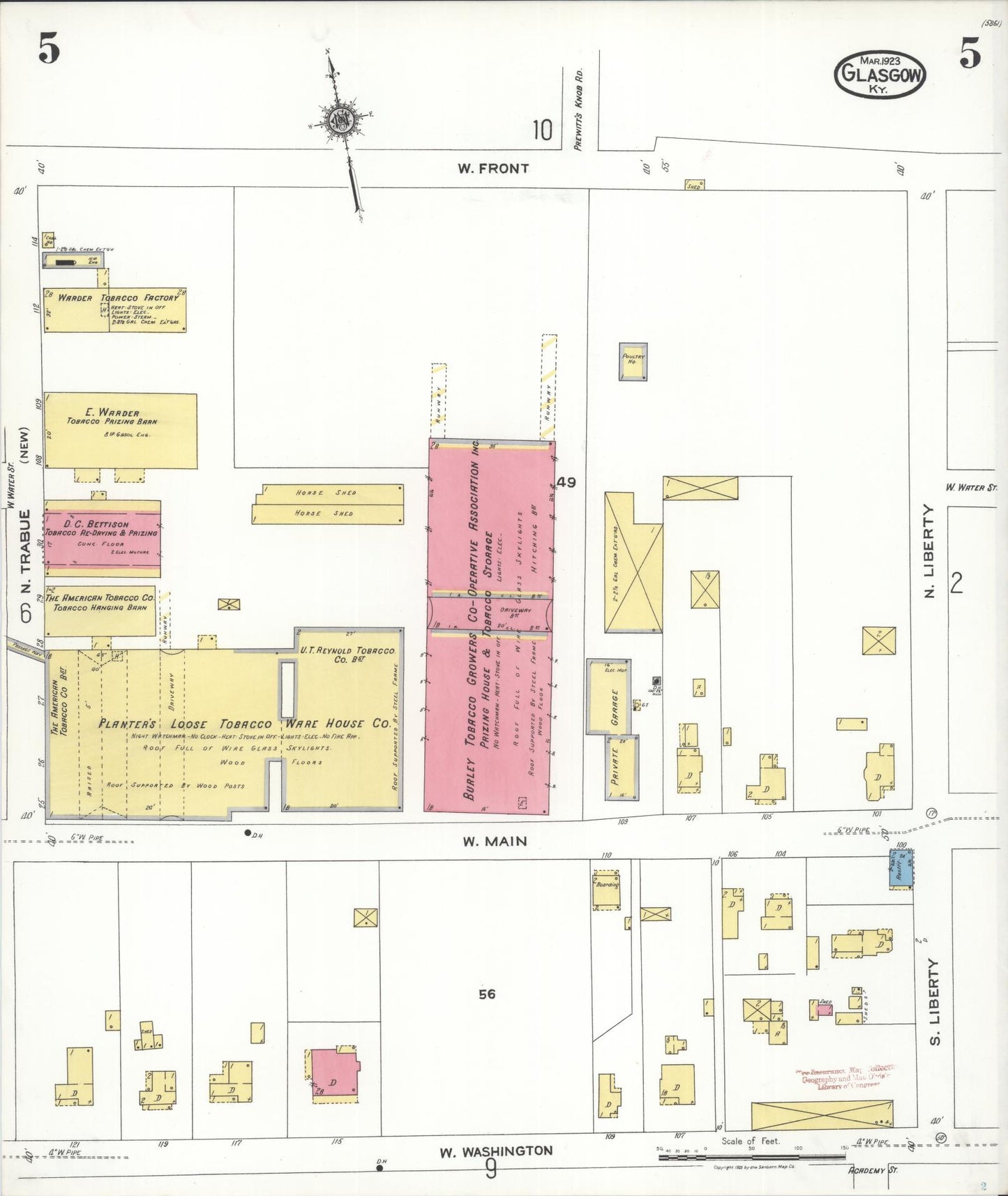 Sanborn Fire Insurance Map from Glasgow, Barren County, Kentucky (1923), Sheet #0005 - Complete Map Set gallery image, historic Sanborn map, vintage wall art, Kentucky Kentucky