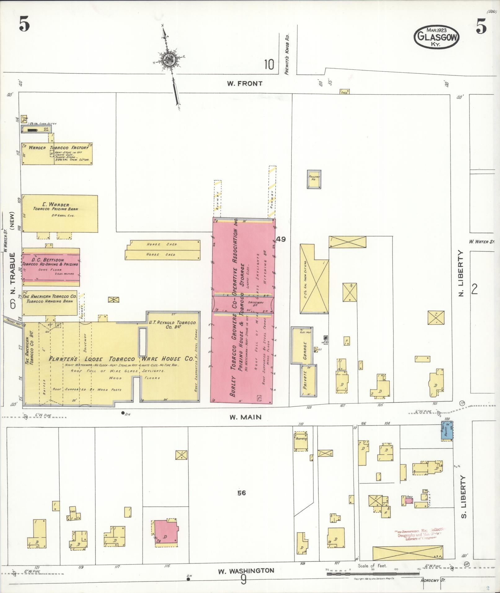 Sanborn Fire Insurance Map from Glasgow, Barren County, Kentucky (1923), Sheet #0005 - Complete Map Set gallery image, historic Sanborn map, vintage wall art, Kentucky Kentucky