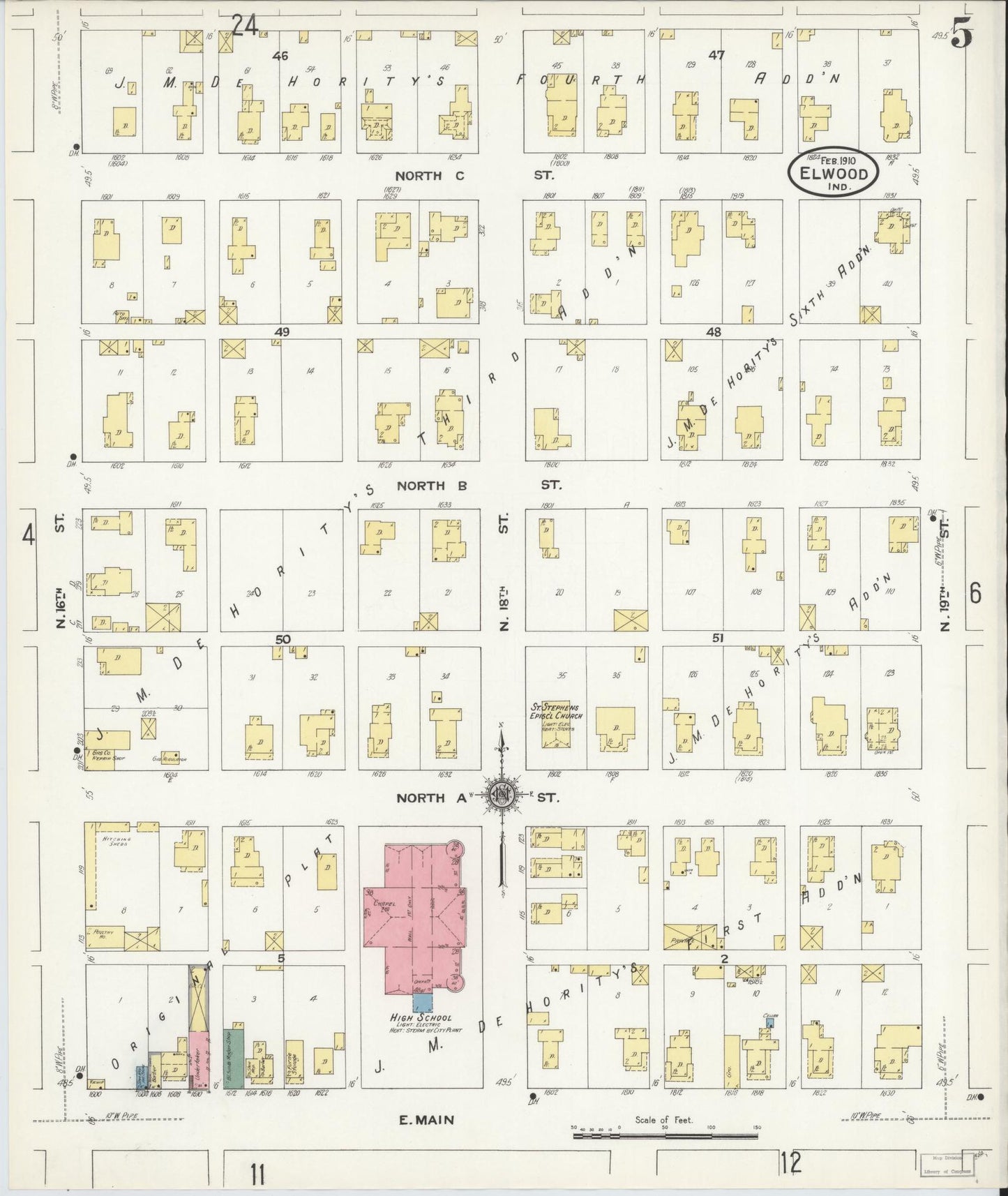 Sanborn Fire Insurance Map from Elwood, Madison County, Indiana (1910), Sheet #0005 - Complete Map Set gallery image, historic Sanborn map, vintage wall art, Indiana Indiana
