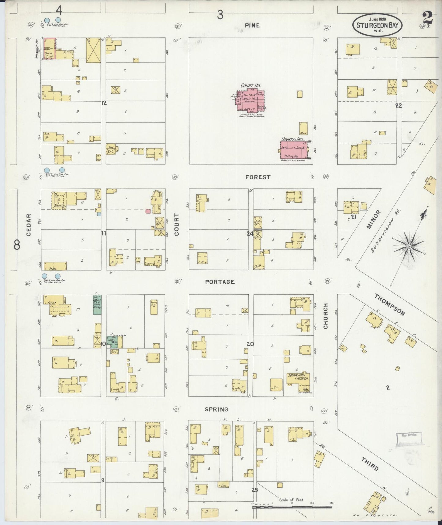 Sanborn Fire Insurance Map from Sturgeon Bay, Door County, Wisconsin (1898), Sheet #0002 - Historic Sanborn Fire Insurance Map Print, vintage old map wall art, antique decor, genealogy gift, Wisconsin Wisconsin map