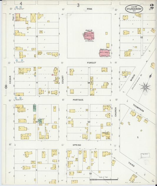 Sanborn Fire Insurance Map from Sturgeon Bay, Door County, Wisconsin (1898), Sheet #0002 - Historic Sanborn Fire Insurance Map Print, vintage old map wall art, antique decor, genealogy gift, Wisconsin Wisconsin map