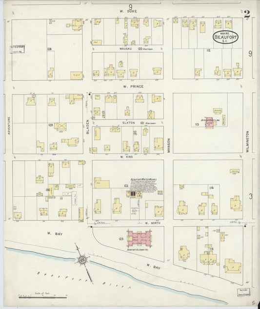 Sanborn Fire Insurance Map from Beaufort, Beaufort County, South Carolina (1912), Sheet #0002 - Historic Sanborn Fire Insurance Map Print, vintage old map wall art, antique decor, genealogy gift, South Carolina South Carolina map