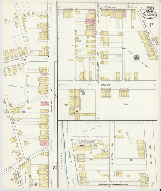 Sanborn Fire Insurance Map from Sunbury, Northumberland County, Pennsylvania (1912), Sheet #0020 - Historic Sanborn Fire Insurance Map Print, vintage old map wall art, antique decor, genealogy gift, Pennsylvania Pennsylvania map