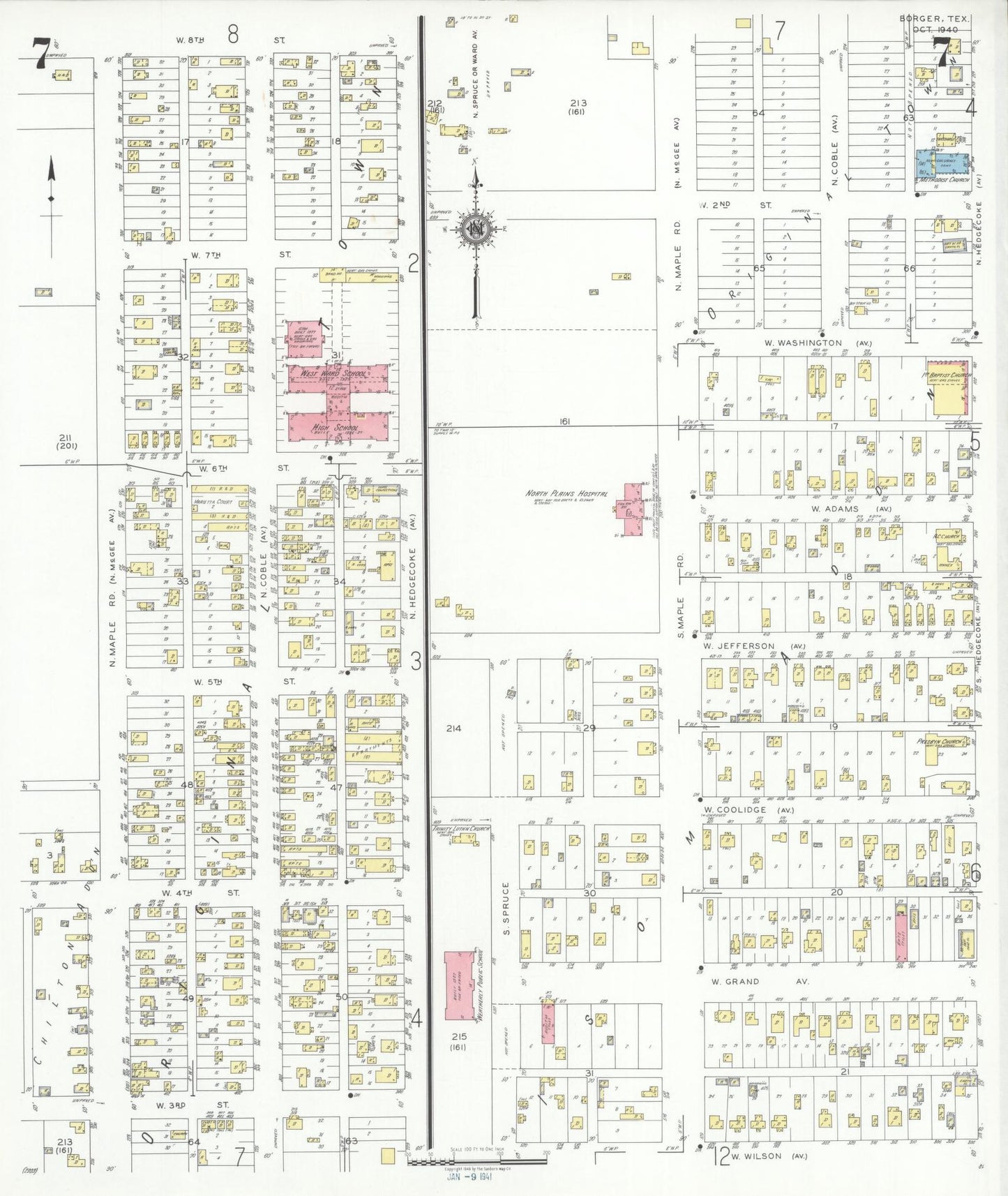 Sanborn Fire Insurance Map from Borger, Hutchinson County, Texas (1940), Sheet #0007 - Historic Sanborn Fire Insurance Map Print, vintage old map wall art, antique decor, genealogy gift, Texas Texas map