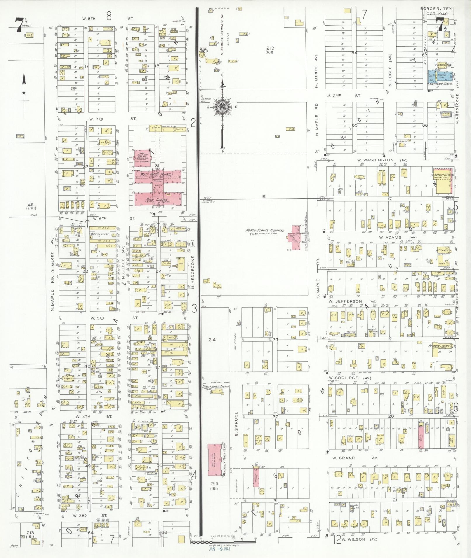 Sanborn Fire Insurance Map from Borger, Hutchinson County, Texas (1940), Sheet #0007 - Historic Sanborn Fire Insurance Map Print, vintage old map wall art, antique decor, genealogy gift, Texas Texas map