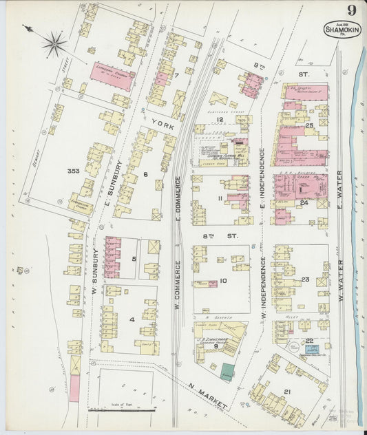 Sanborn Fire Insurance Map from Shamokin, Northumberland County, Pennsylvania (1891), Sheet #0009 - Historic Sanborn Fire Insurance Map Print, vintage old map wall art, antique decor, genealogy gift, Pennsylvania Pennsylvania map