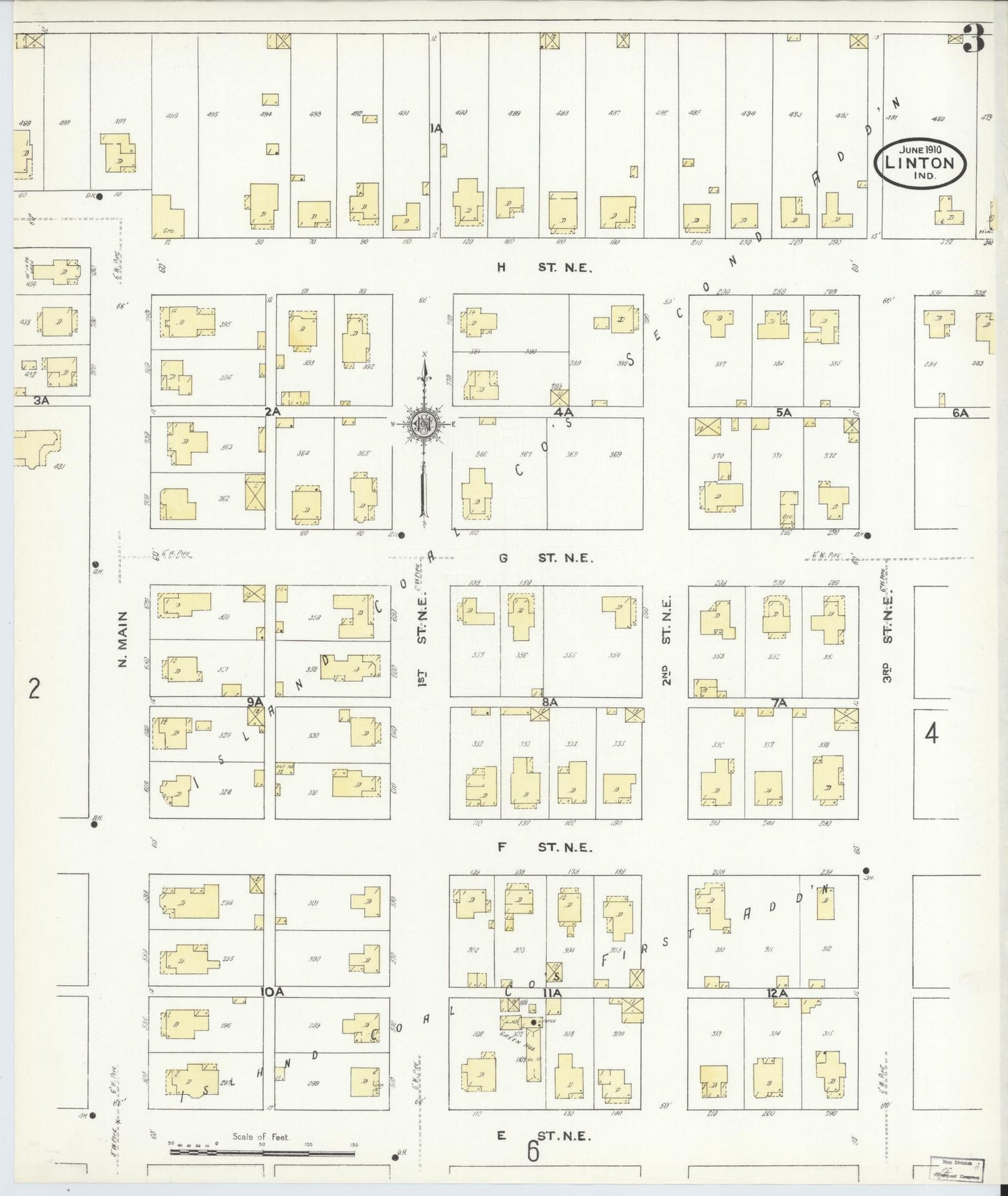 Sanborn Fire Insurance Map from Linton, Greene County, Indiana (1910), Sheet #0003 - Complete Map Set gallery image, historic Sanborn map, vintage wall art, Indiana Indiana