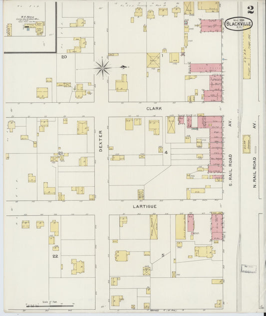 Sanborn Fire Insurance Map from Blackville, Barnwell County, South Carolina (1894), Sheet #0002 - Historic Sanborn Fire Insurance Map Print, vintage old map wall art, antique decor, genealogy gift, South Carolina South Carolina map