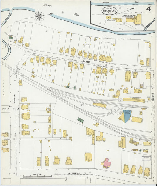 Sanborn Fire Insurance Map from Belvidere, Warren County, New Jersey (1903), Sheet #0004 - Historic Sanborn Fire Insurance Map Print, vintage old map wall art, antique decor, genealogy gift, Pennsylvania Pennsylvania map