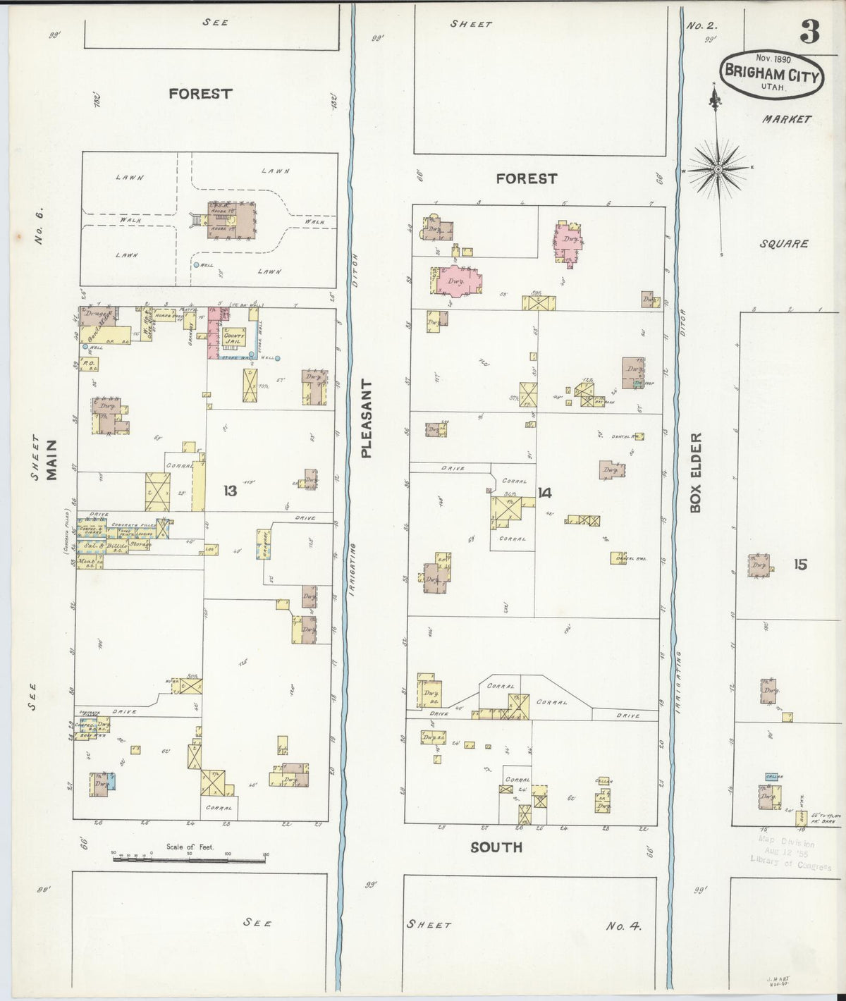 Sanborn Fire Insurance Map from Brigham City, Box Elder County, Utah (1890), Sheet #0003 - Historic Sanborn Fire Insurance Map Print, vintage old map wall art, antique decor, genealogy gift, Utah Utah map
