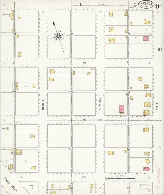 Sanborn Fire Insurance Map from Corona, Riverside County, California (1907), Sheet #0009 - Historic Sanborn Fire Insurance Map Print, vintage old map wall art, antique decor, genealogy gift, California California map