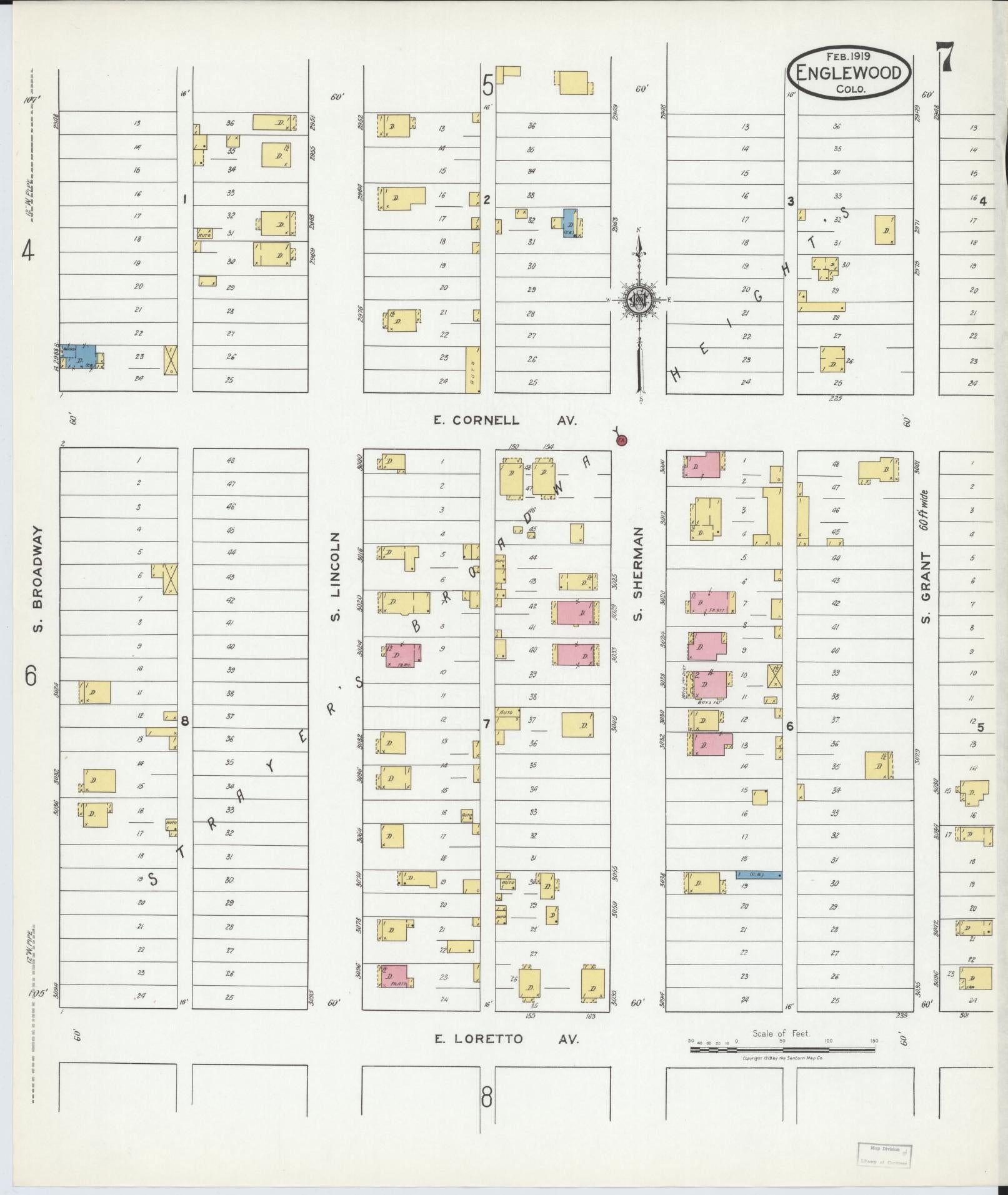 Sanborn Fire Insurance Map from Englewood, Arapahoe County, Colorado (1919), Sheet #0007 - Historic Sanborn Fire Insurance Map Print, vintage old map wall art, antique decor, genealogy gift, Colorado Colorado map