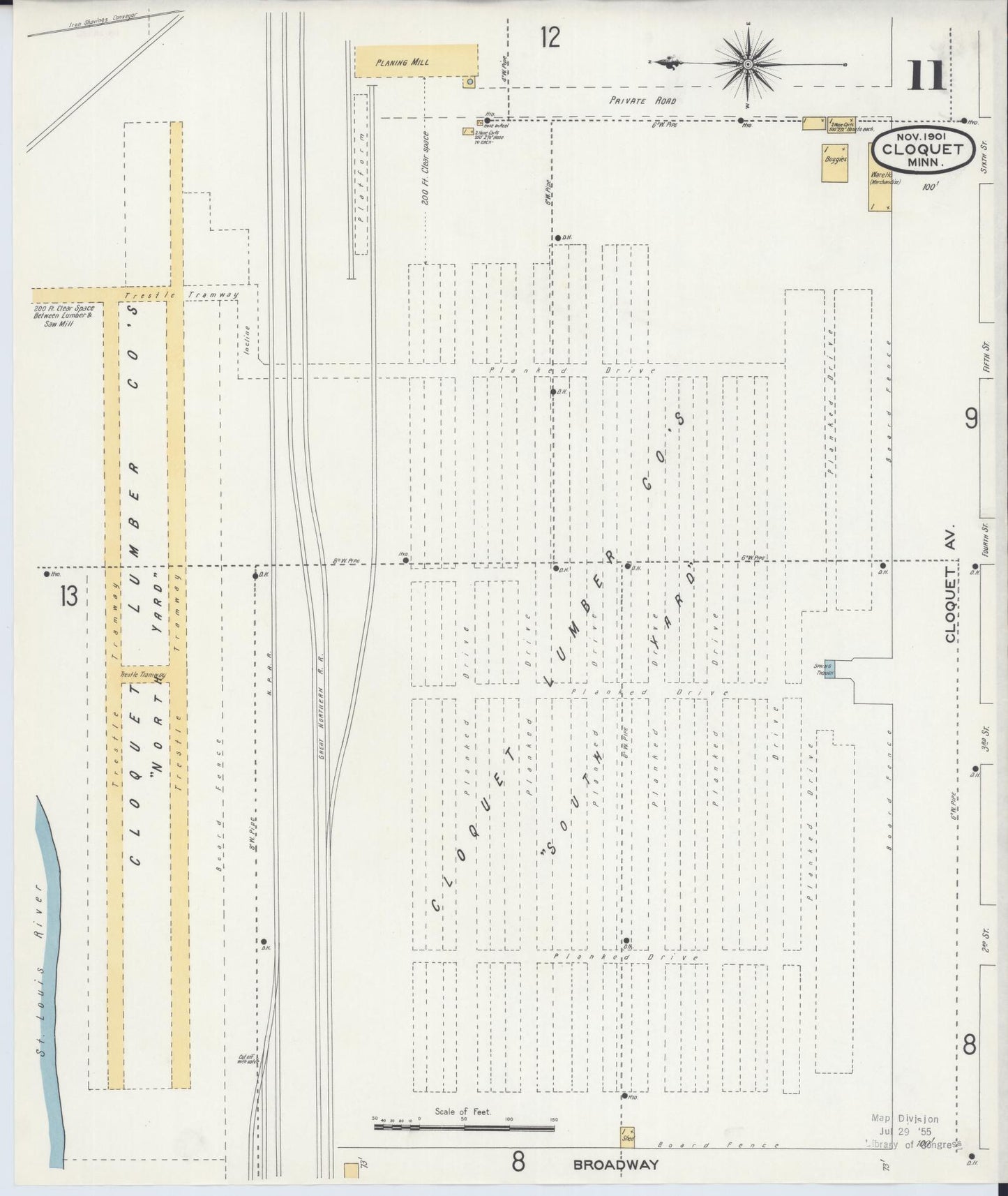 Sanborn Fire Insurance Map from Cloquet, Carlton County, Minnesota (1901), Sheet #0011 - Complete Map Set gallery image, historic Sanborn map, vintage wall art, Minnesota Minnesota