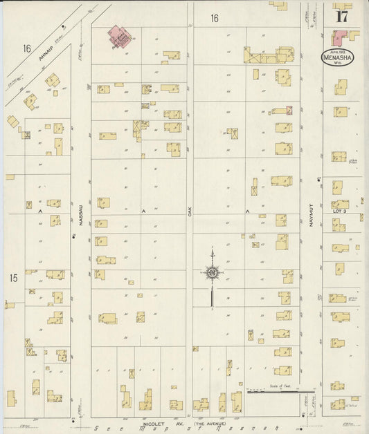 Sanborn Fire Insurance Map from Menasha, Winnebago County, Wisconsin (1913), Sheet #0017 - Historic Sanborn Fire Insurance Map Print, vintage old map wall art, antique decor, genealogy gift, Wisconsin Wisconsin map
