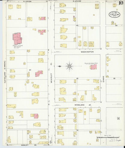 Sanborn Fire Insurance Map from Salem, Columbiana County, Ohio (1909), Sheet #0010 - Historic Sanborn Fire Insurance Map Print, vintage old map wall art, antique decor, genealogy gift, Ohio Ohio map