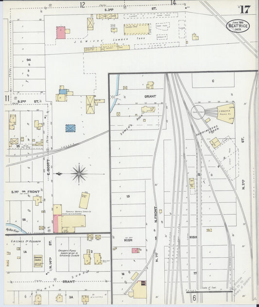Sanborn Fire Insurance Map from Beatrice, Gage County, Nebraska (1906), Sheet #0017 - Historic Sanborn Fire Insurance Map Print, vintage old map wall art, antique decor, genealogy gift, Nebraska Nebraska map