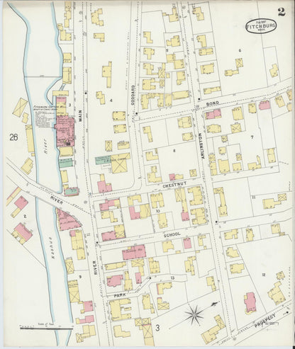 Sanborn Fire Insurance Map from Fitchburg, Worcester County, Massachusetts (1897), Sheet #0002 - Complete Map Set gallery image, historic Sanborn map, vintage wall art, Massachusetts Massachusetts