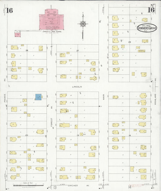 Sanborn Fire Insurance Map from Downers Grove, Dupage County, Illinois (1927), Sheet #0016 - Historic Sanborn Fire Insurance Map Print, vintage old map wall art, antique decor, genealogy gift, Illinois Illinois map