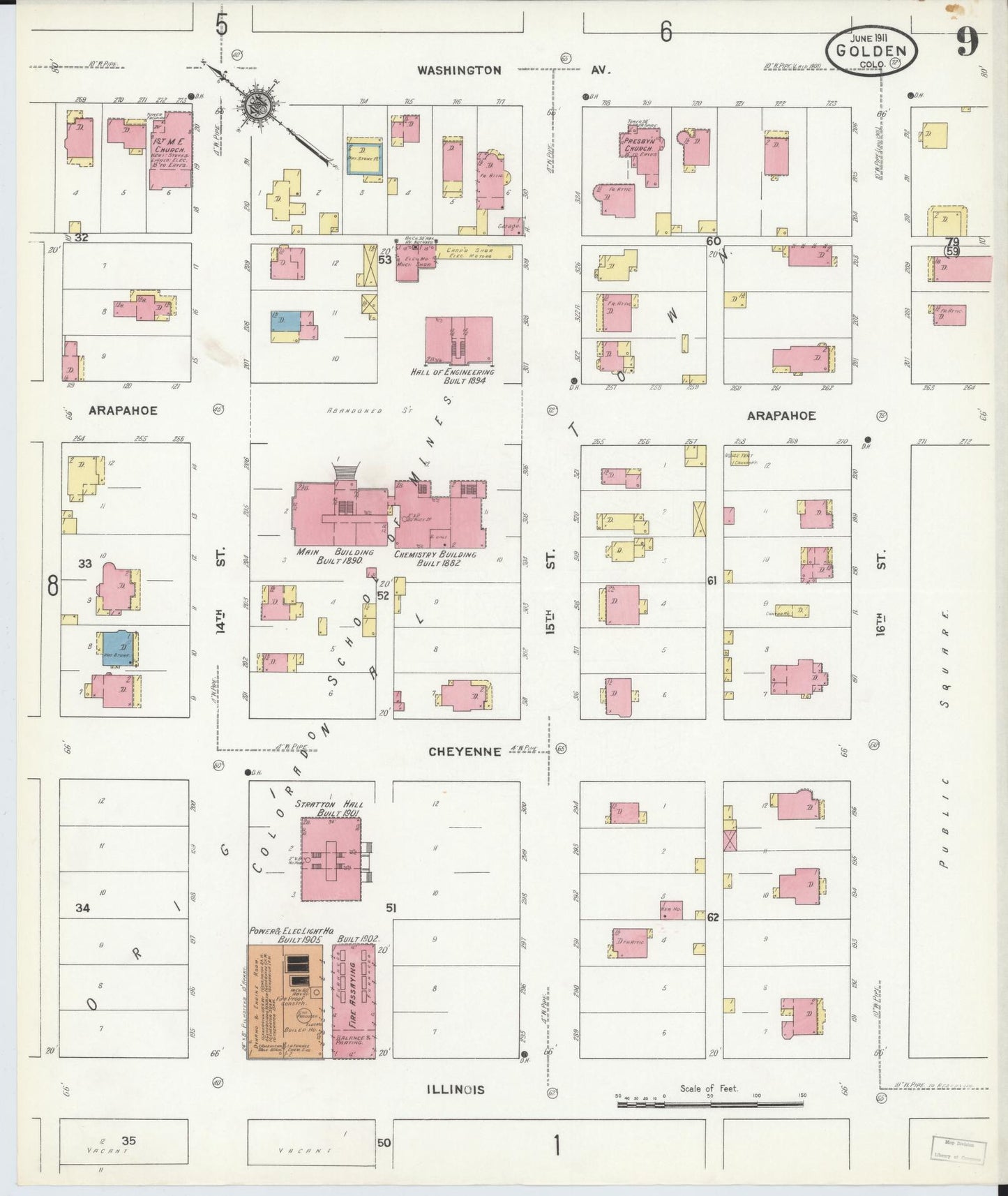 Sanborn Fire Insurance Map from Golden, Jefferson County, Colorado (1911), Sheet #0009 - Complete Map Set gallery image, historic Sanborn map, vintage wall art, Colorado Colorado