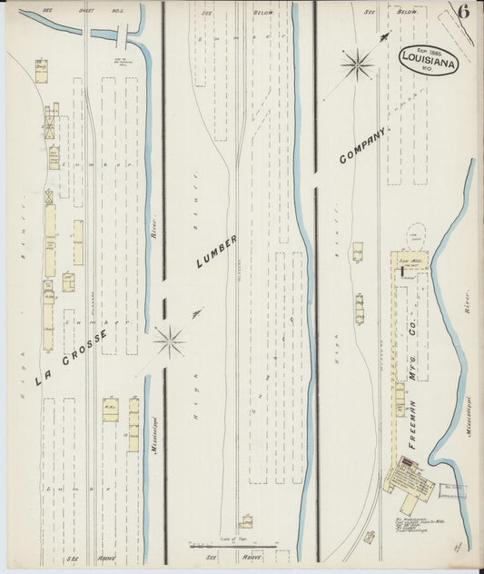 Sanborn Fire Insurance Map from Louisiana, Pike County, Missouri (1885), Sheet #0006 - Historic Sanborn Fire Insurance Map Print, vintage old map wall art, antique decor, genealogy gift, Missouri Missouri map