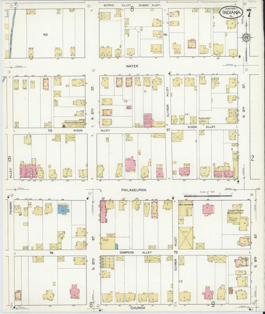 Sanborn Fire Insurance Map from Indiana, Indiana County, Pennsylvania (1916), Sheet #0007 - Historic Sanborn Fire Insurance Map Print, vintage old map wall art, antique decor, genealogy gift, Pennsylvania Pennsylvania map