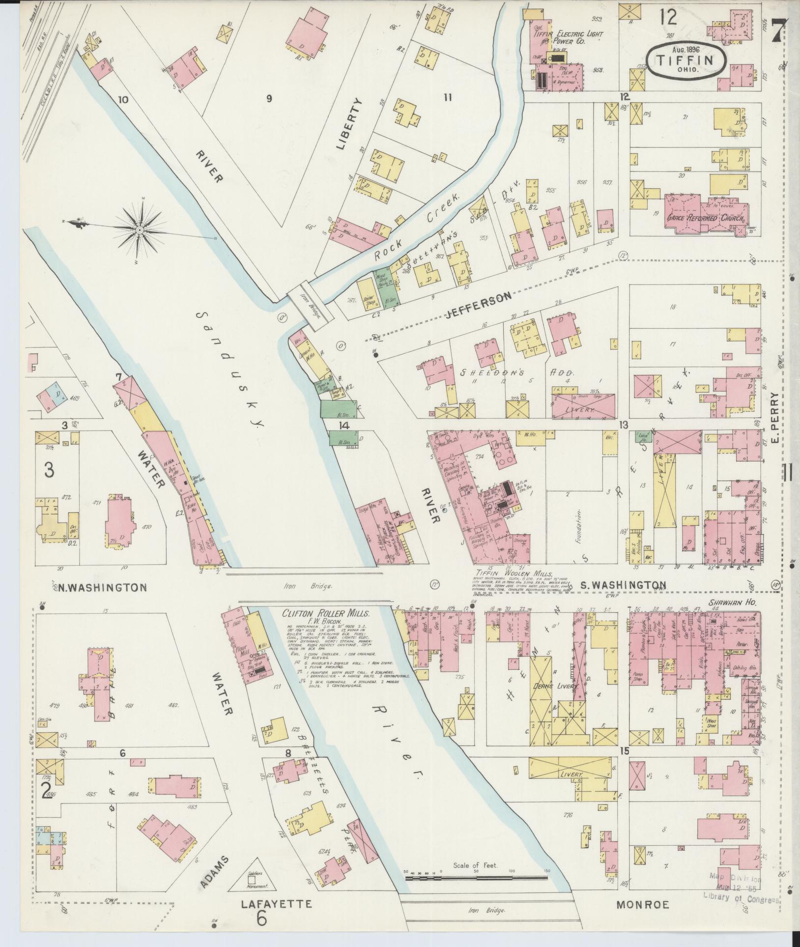Sanborn Fire Insurance Map from Tiffin, Seneca County, Ohio (1896), Sheet #0007 - Complete Map Set gallery image, historic Sanborn map, vintage wall art, Ohio Ohio