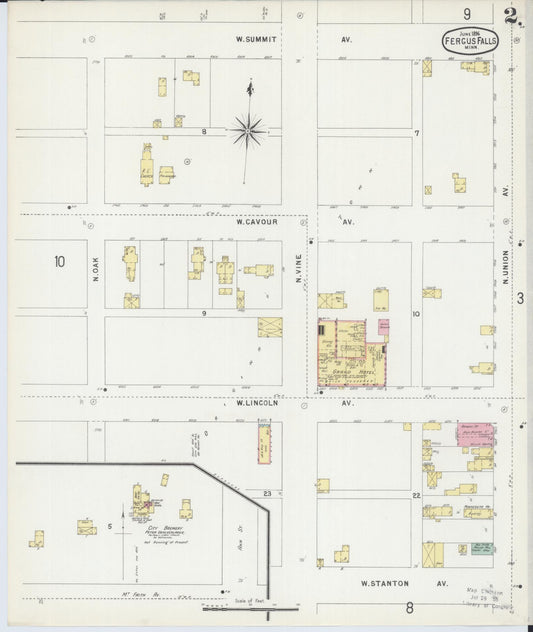 Sanborn Fire Insurance Map from Fergus Falls, Otter Tail County, Minnesota (1896), Sheet #0002 - Historic Sanborn Fire Insurance Map Print, vintage old map wall art, antique decor, genealogy gift, Minnesota Minnesota map