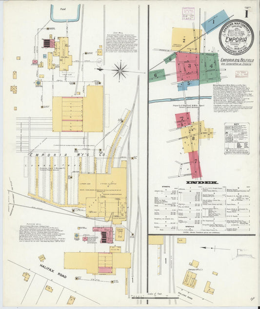 Sanborn Fire Insurance Map from Emporia, Independent Cities, Virginia (1909), Sheet #0001 - Complete Map Set gallery image, historic Sanborn map, vintage wall art, Virginia Virginia