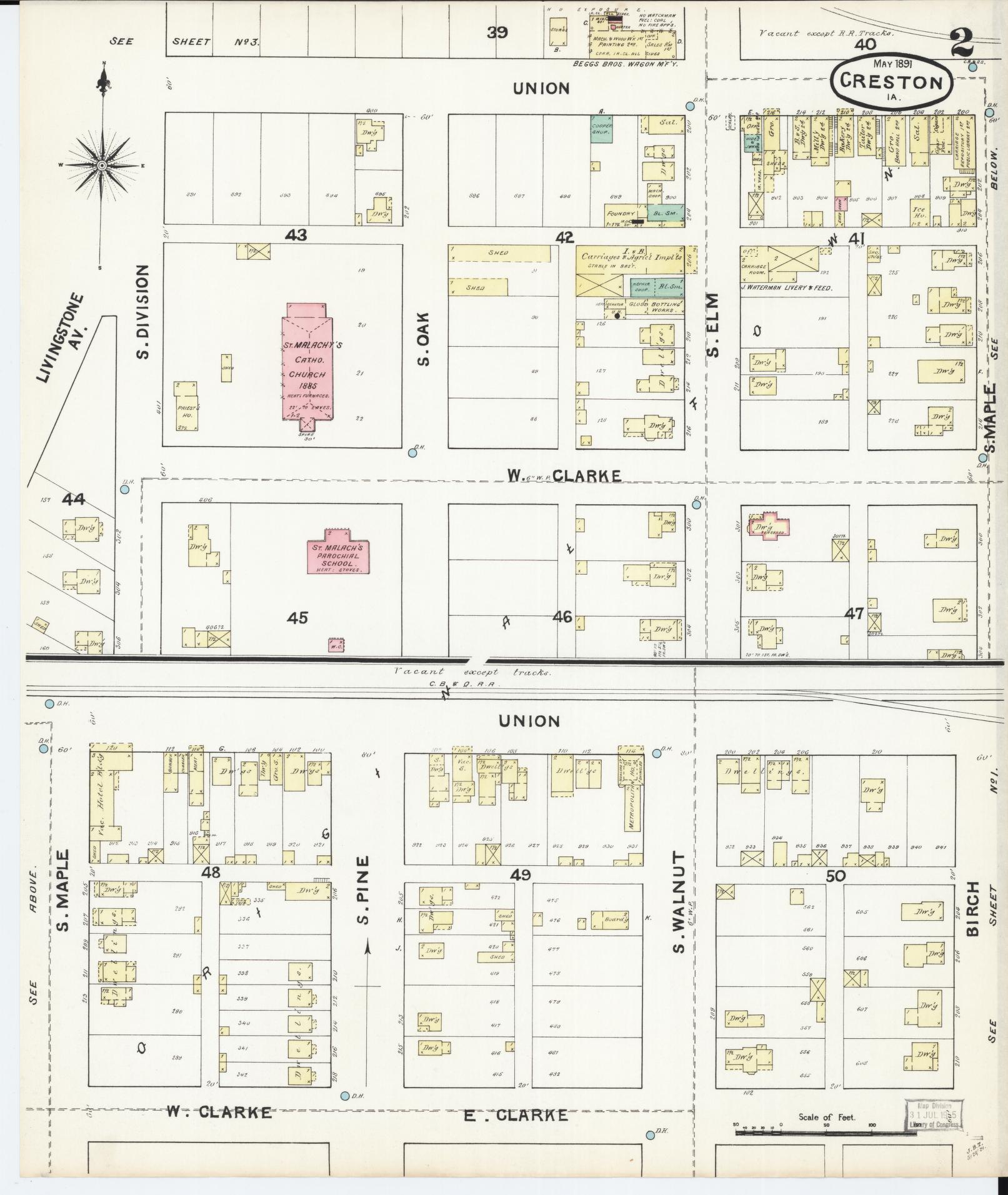 Sanborn Fire Insurance Map from Creston, Union County, Iowa (1891), Sheet #0002 - Historic Sanborn Fire Insurance Map Print, vintage old map wall art
