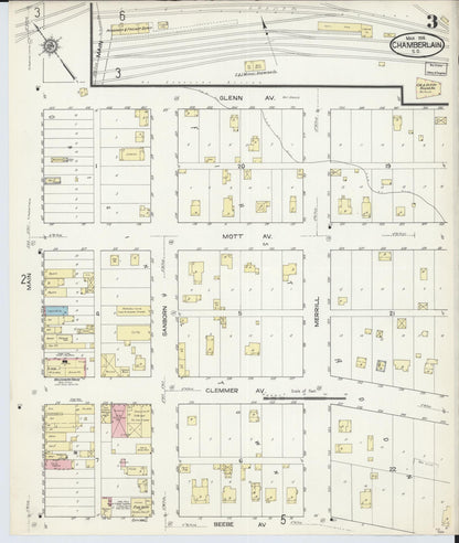Sanborn Fire Insurance Map from Chamberlain, Brule County, South Dakota (1914), Sheet #0003 - Complete Map Set gallery image, historic Sanborn map, vintage wall art, South Dakota South Dakota