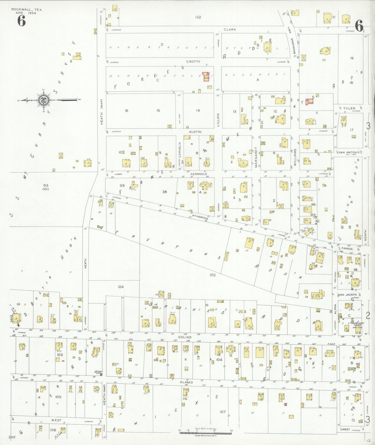 Sanborn Fire Insurance Map from Rockwall, Rockwall County, Texas (1934), Sheet #0006 - Complete Map Set gallery image, historic Sanborn map, vintage wall art, Texas Texas