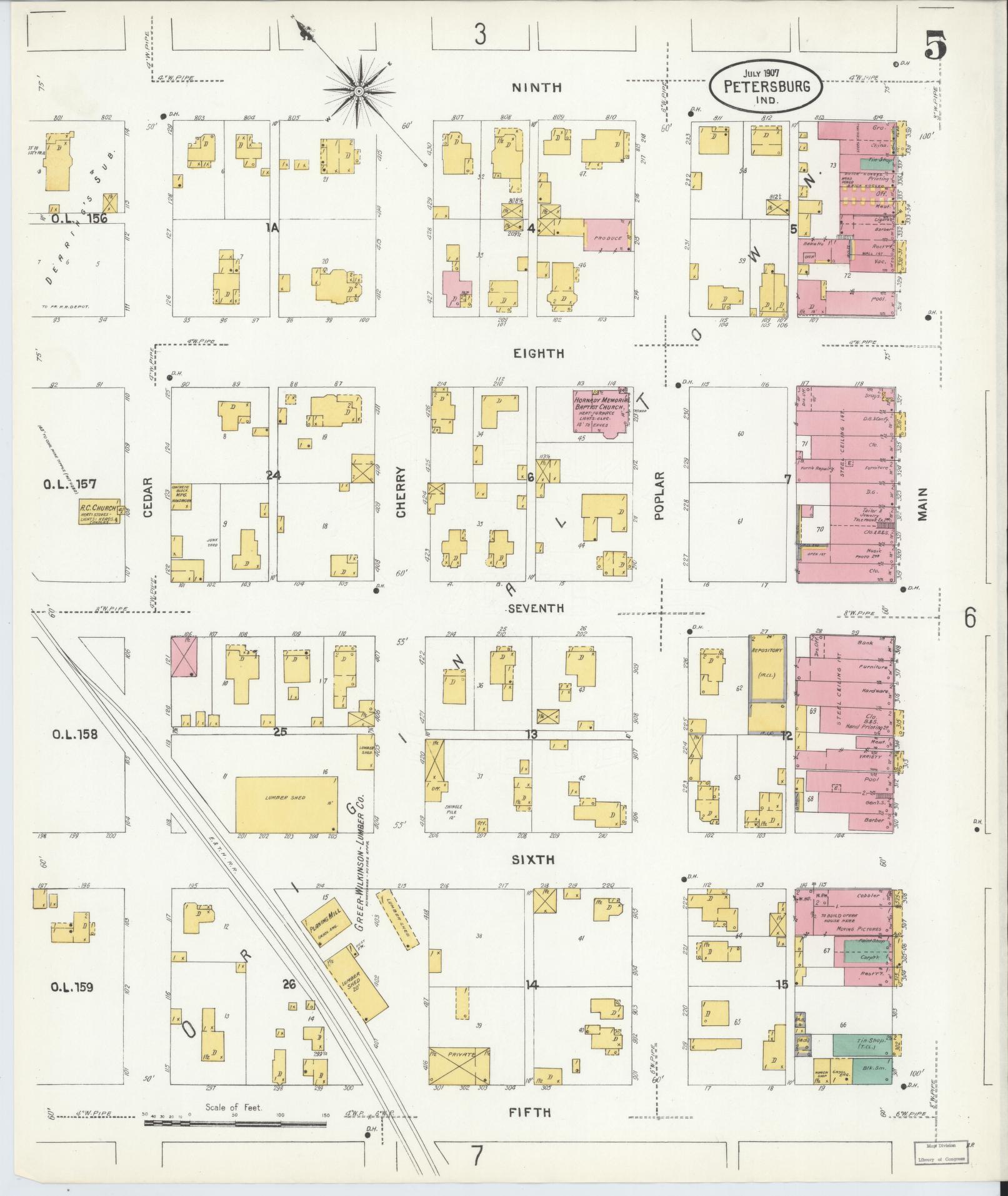 Sanborn Fire Insurance Map from Petersburg, Pike County, Indiana (1907), Sheet #0005 - Complete Map Set gallery image, historic Sanborn map, vintage wall art, Indiana Indiana