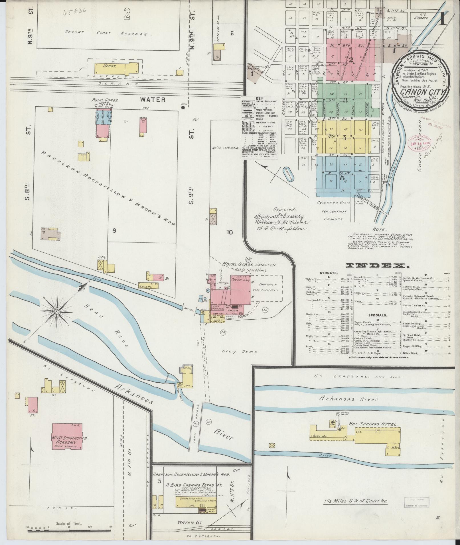 Sanborn Fire Insurance Map from Canon City, Fremont County, Colorado (1895), Sheet #0001 - Complete Map Set gallery image, historic Sanborn map, vintage wall art, Colorado Colorado