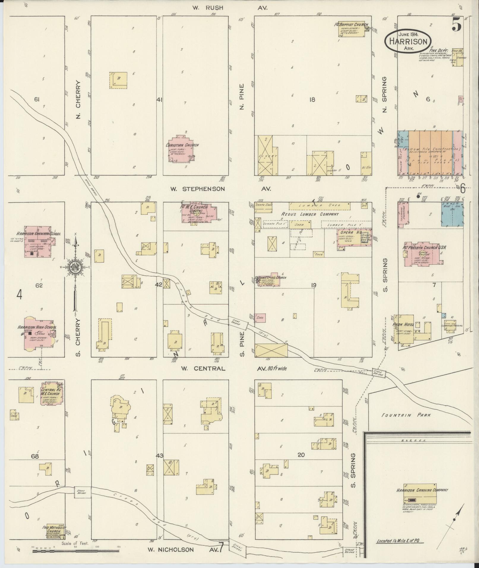 Sanborn Fire Insurance Map from Harrison, Boone County, Arkansas (1914), Sheet #0005 - Complete Map Set gallery image, historic Sanborn map, vintage wall art, Arkansas Arkansas