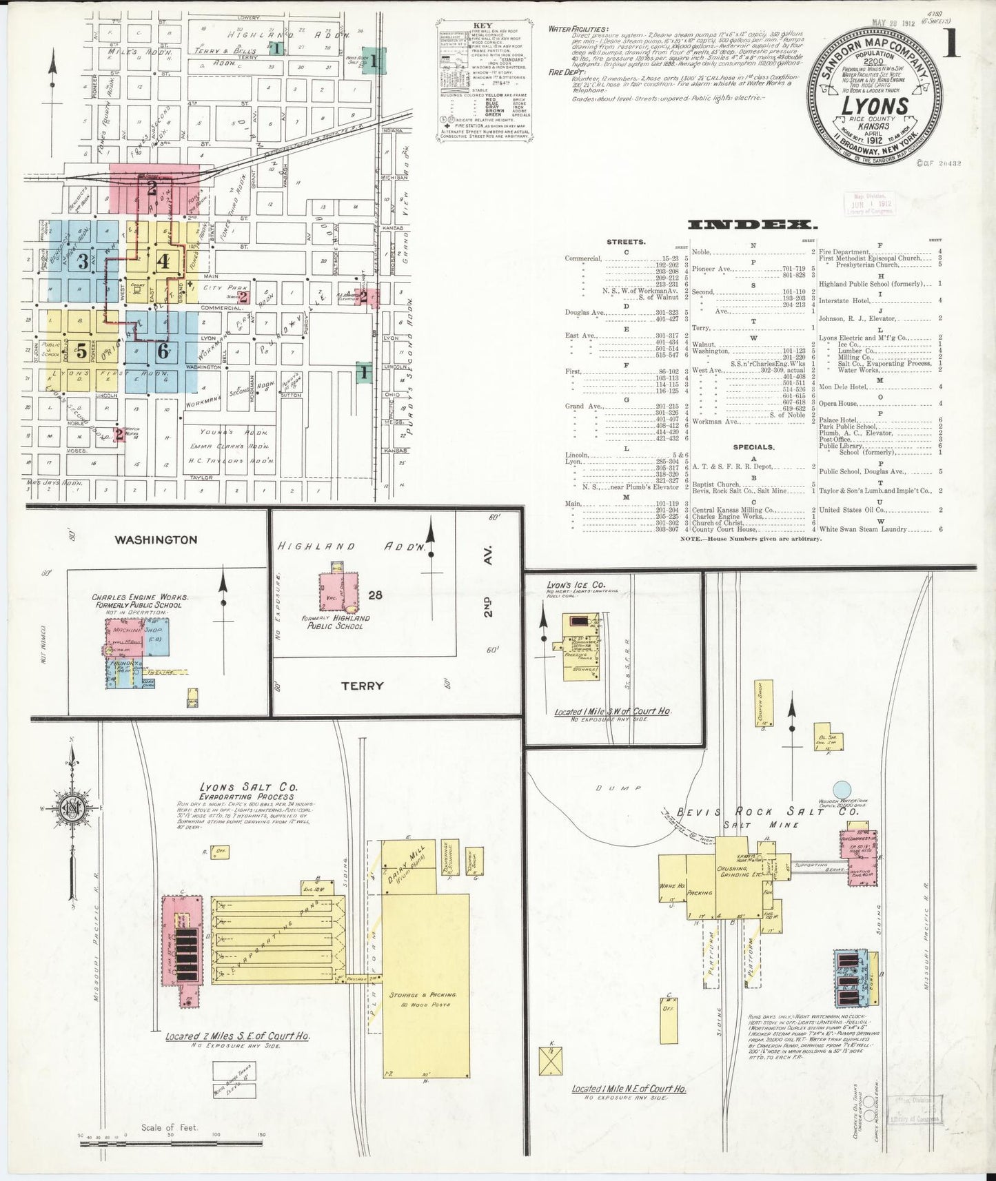 Sanborn Fire Insurance Map from Lyons, Rice County, Kansas. (1912) – Historic Sanborn Fire Insurance Map Print