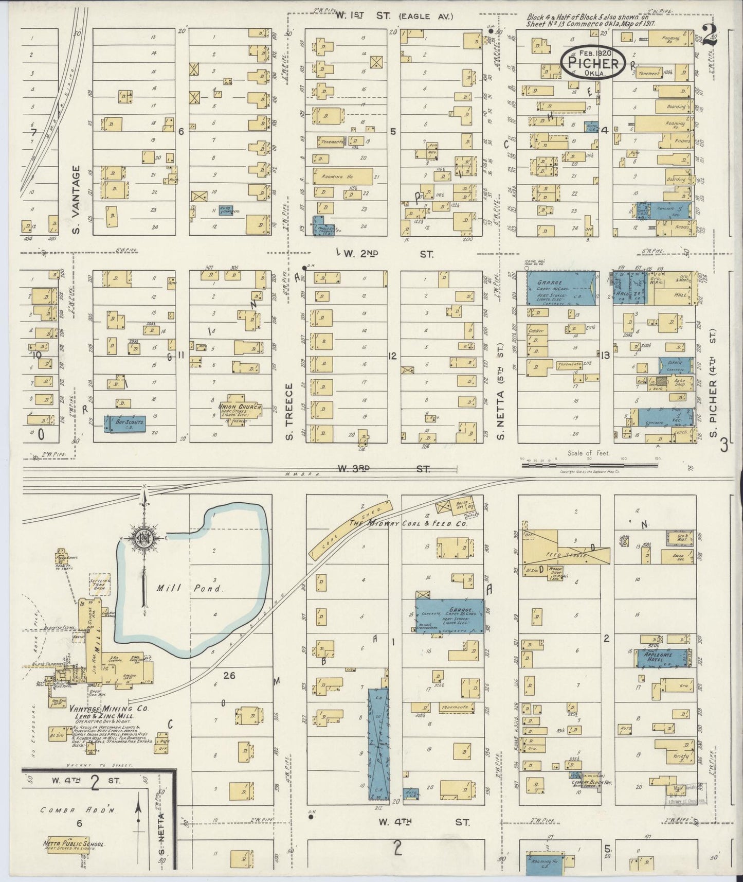 Sanborn Fire Insurance Map from Picher, Ottawa County, Oklahoma (1920), Sheet #0002 - Complete Map Set gallery image, historic Sanborn map, vintage wall art, Oklahoma Oklahoma