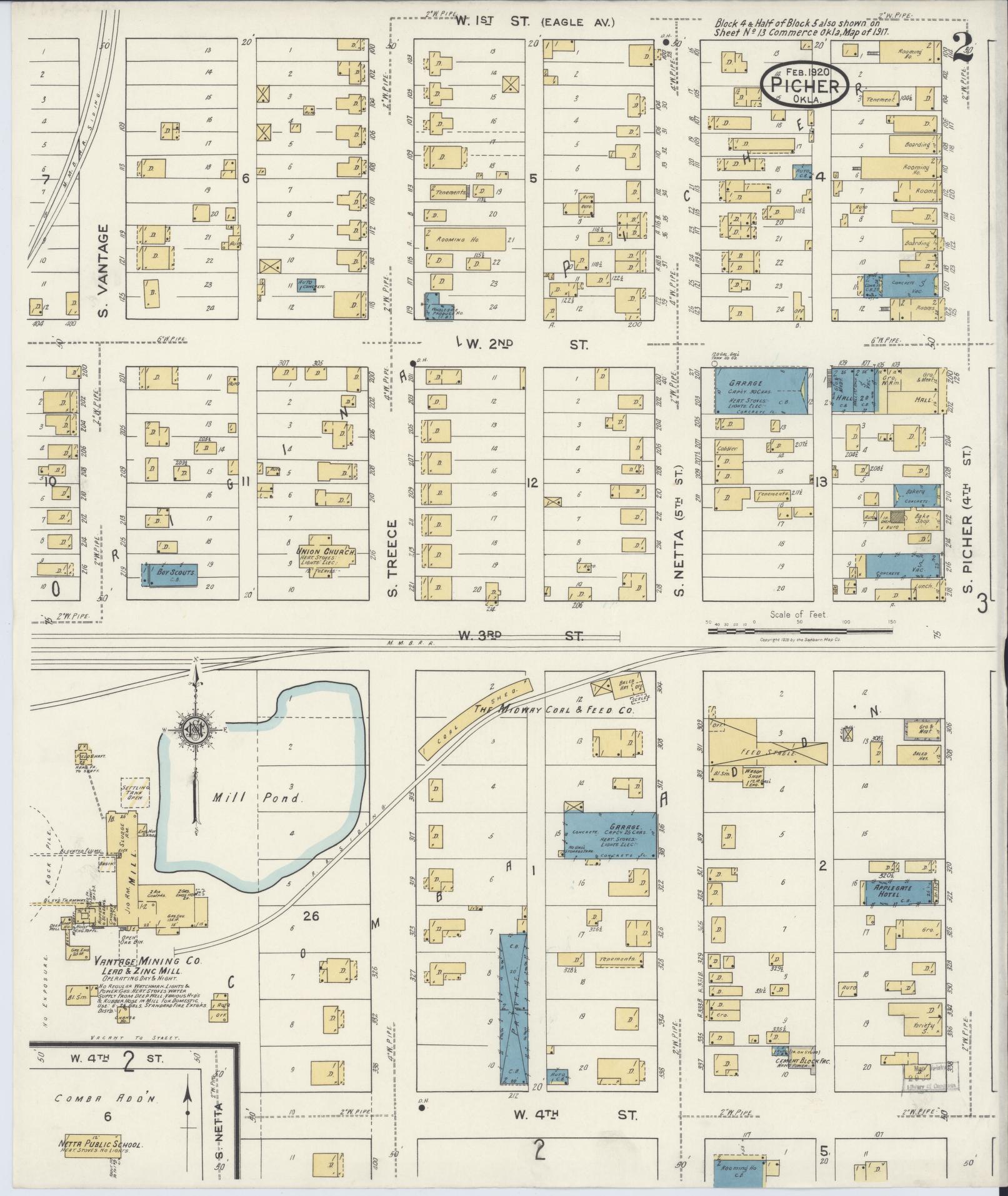Sanborn Fire Insurance Map from Picher, Ottawa County, Oklahoma (1920), Sheet #0002 - Complete Map Set gallery image, historic Sanborn map, vintage wall art, Oklahoma Oklahoma