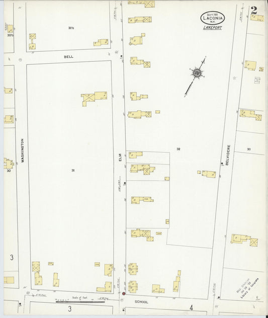 Sanborn Fire Insurance Map from Laconia, Belknap County, New Hampshire (1911), Sheet #0002 - Historic Sanborn Fire Insurance Map Print, vintage old map wall art, antique decor, genealogy gift, New Hampshire New Hampshire map