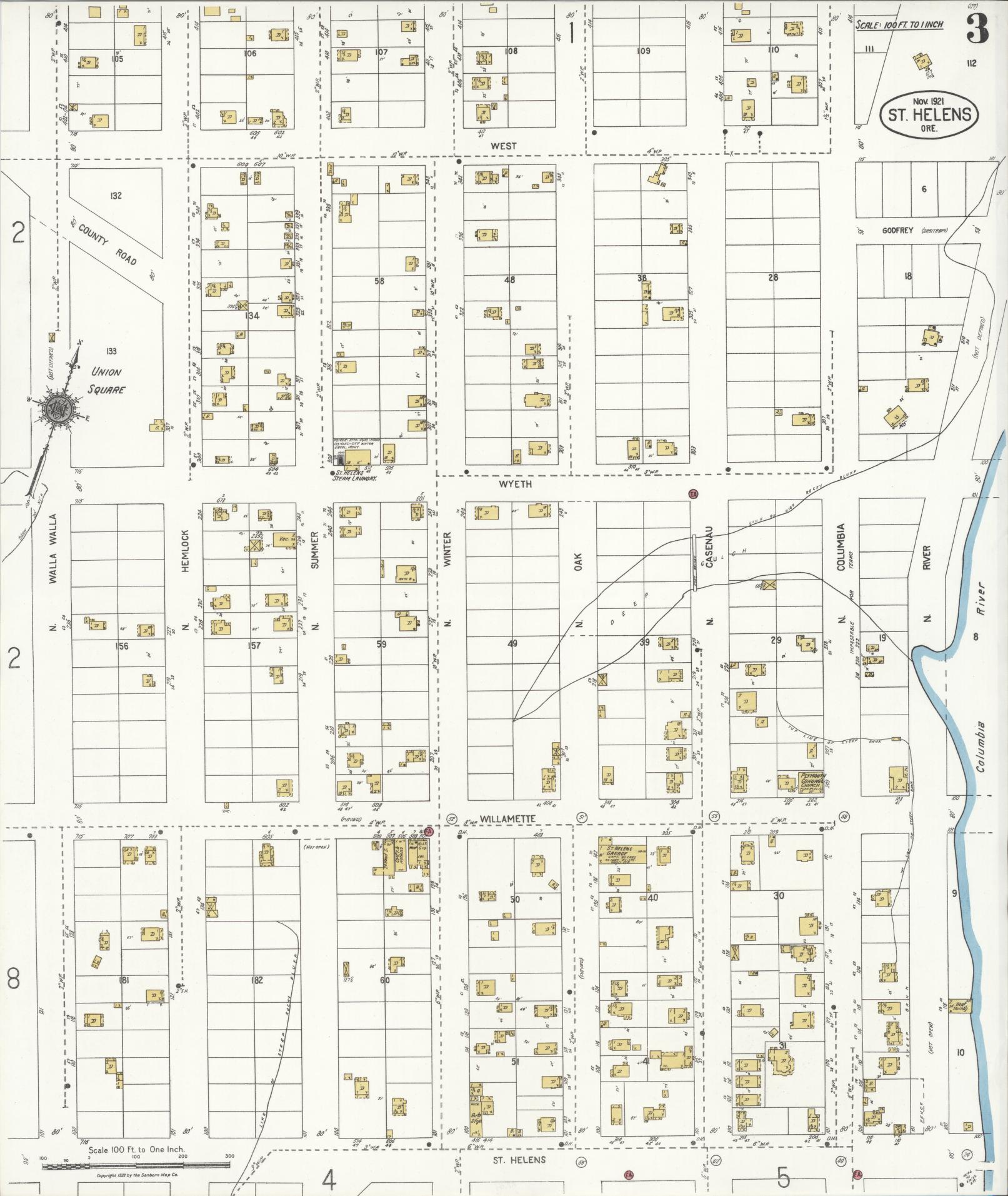Sanborn Fire Insurance Map from Saint Helens, Columbia County, Oregon (1921), Sheet #0003 - Complete Map Set gallery image, historic Sanborn map, vintage wall art, Oregon Oregon