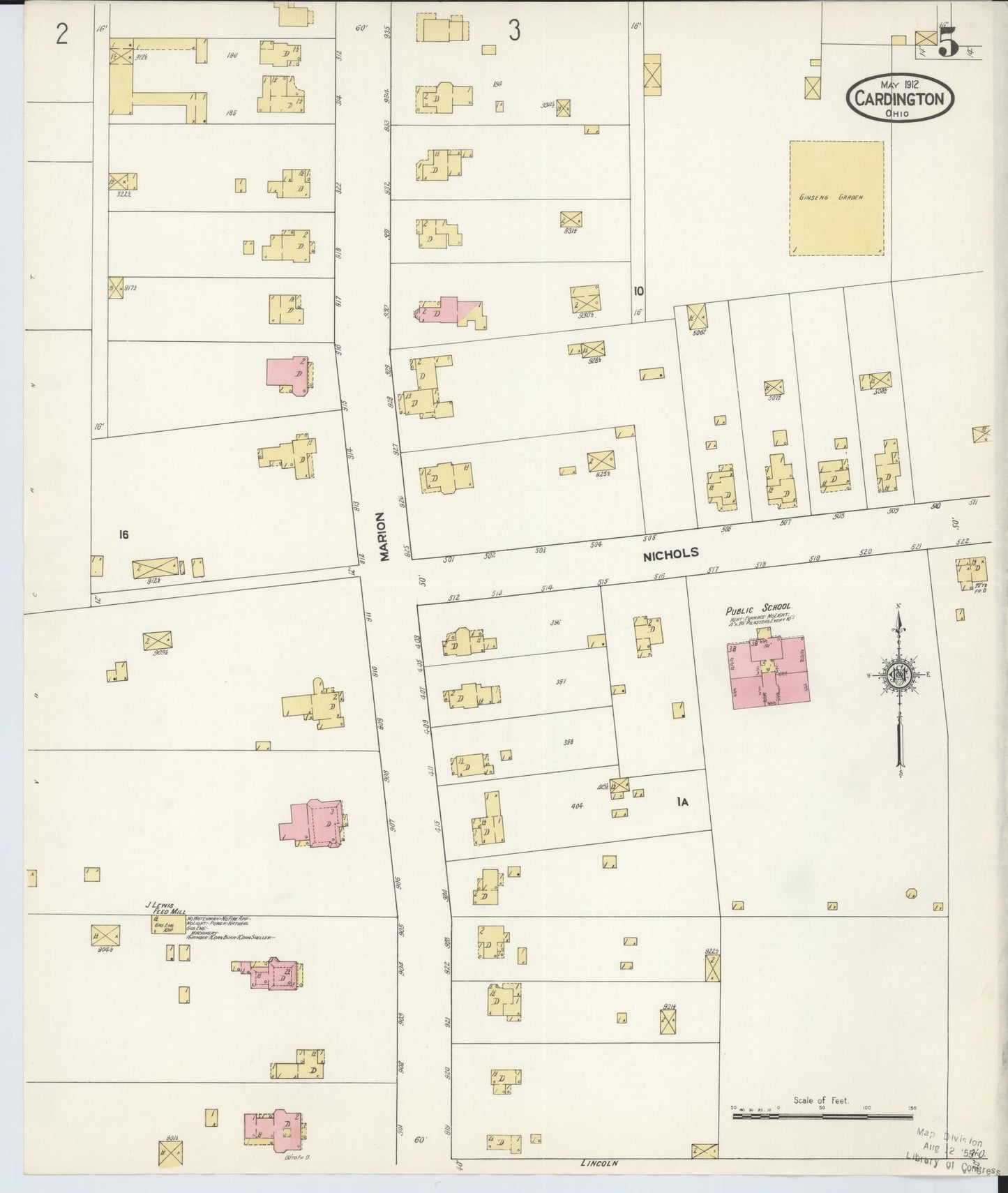 Sanborn Fire Insurance Map from Cardington, Morrow County, Ohio (1912), Sheet #0005 - Complete Map Set gallery image, historic Sanborn map, vintage wall art, Ohio Ohio