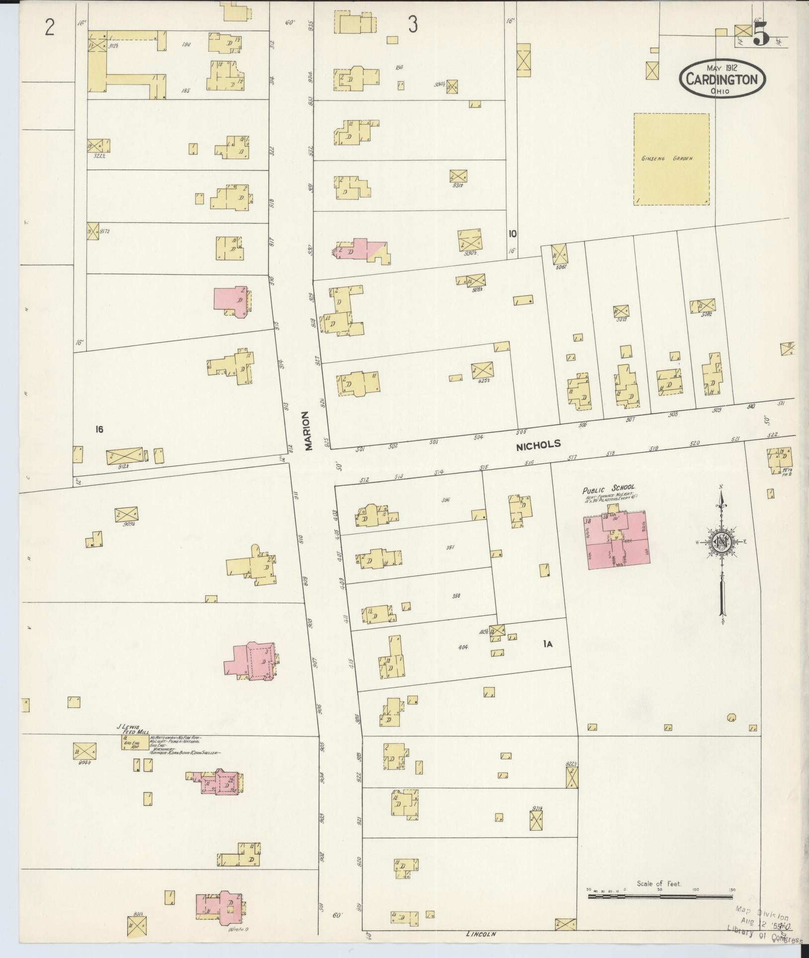 Sanborn Fire Insurance Map from Cardington, Morrow County, Ohio (1912), Sheet #0005 - Complete Map Set gallery image, historic Sanborn map, vintage wall art, Ohio Ohio