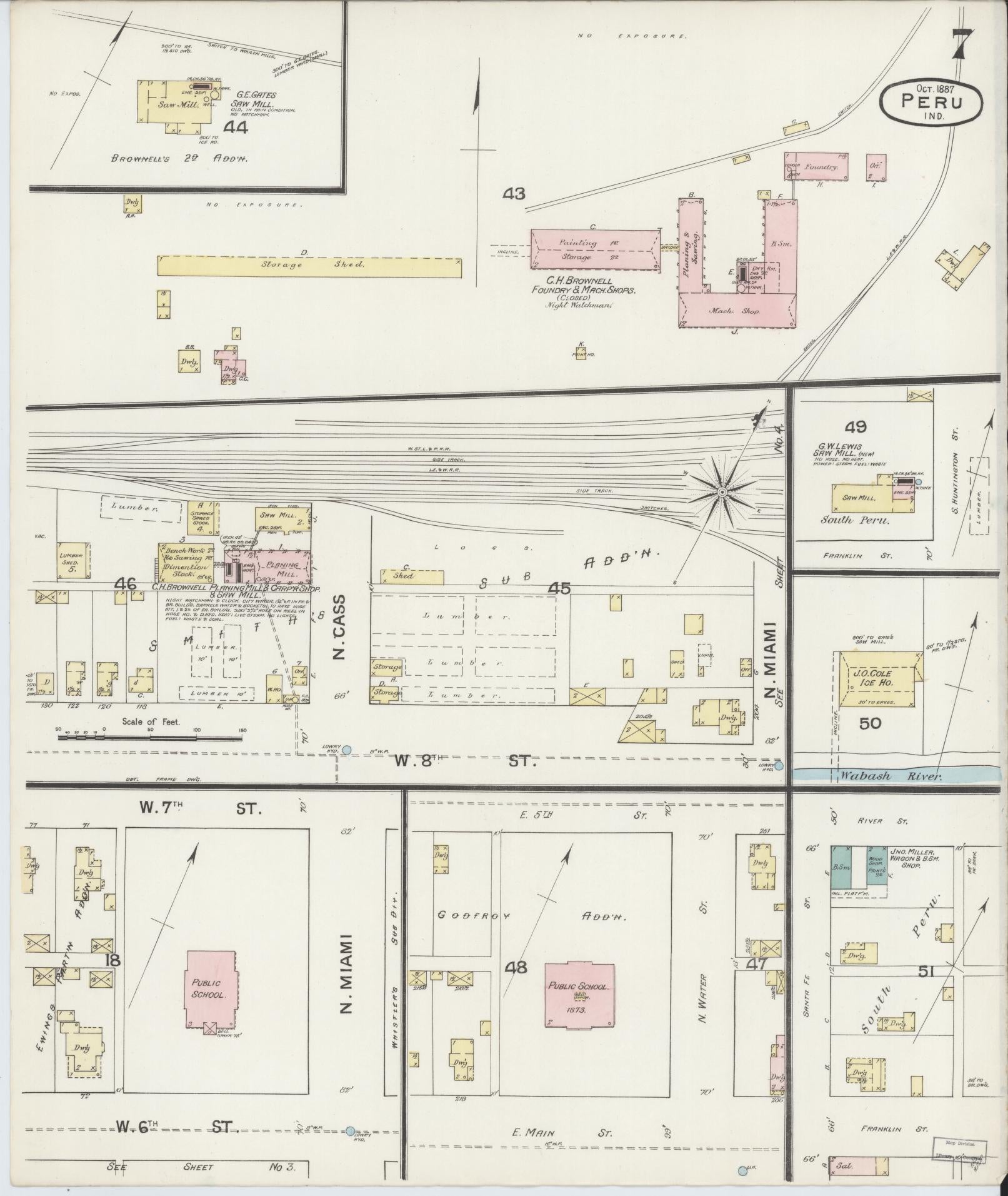 Sanborn Fire Insurance Map from Peru, Miami County, Indiana (1887), Sheet #0007 - Complete Map Set gallery image, historic Sanborn map, vintage wall art, Indiana Indiana