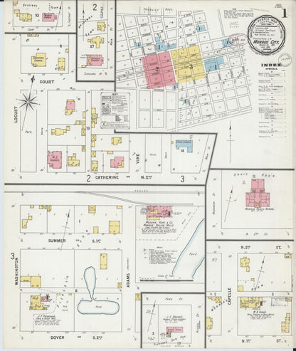 Sanborn Fire Insurance Map from Monroe City, Monroe County, Missouri (1899), Sheet #0001 - Historic Sanborn Fire Insurance Map Print, vintage old map wall art, antique decor, genealogy gift, Missouri Missouri map